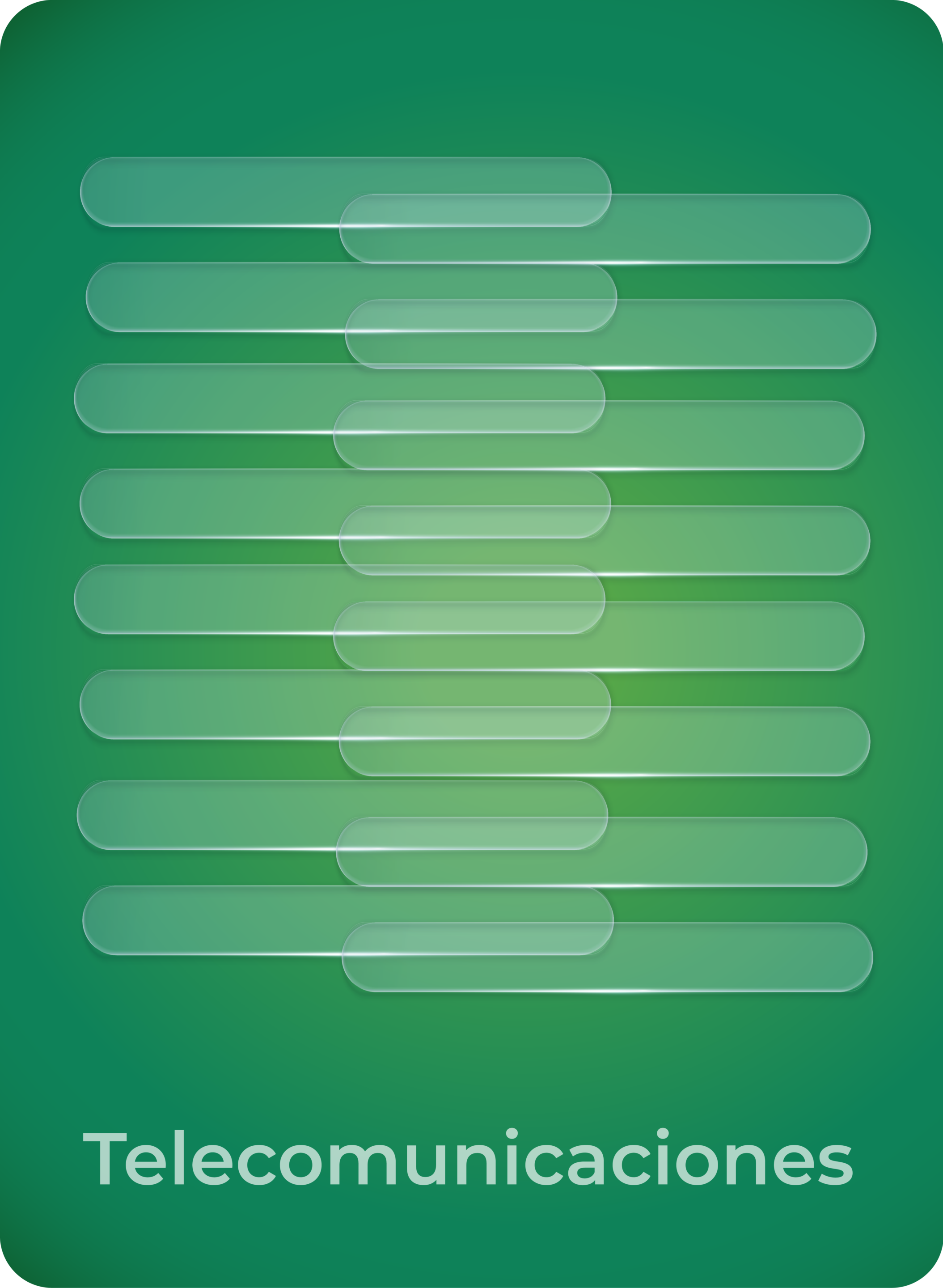 telecom pag webv2 Green gradient background with overlapping translucent rounded bars suggesting a telecommunications theme, with the word 'Telecomunicaciones' at the bottom.